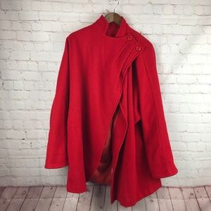 Vintage Red Wool Open Front Swing Coat